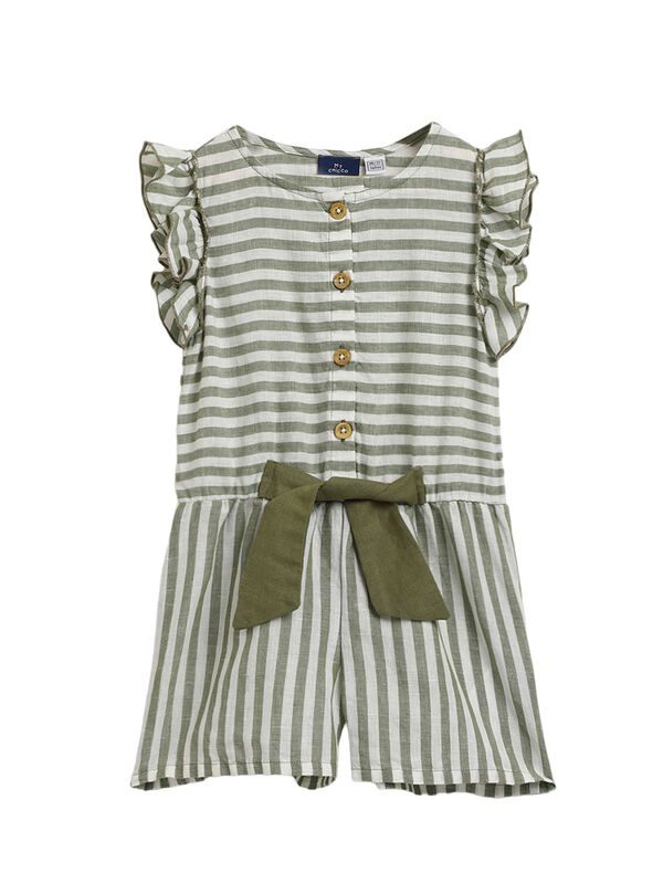 Girls Natural Striped Short Dungaree image number 0